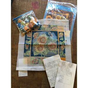 Candamar Designs Cross Stitch Kit Sunflower 14x14 Pillow WORK IN PROGRESS